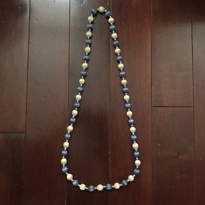 Blue White Round Bead Statement Fashion Necklace